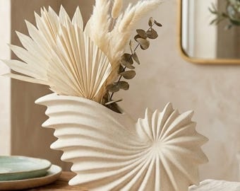 Jarrón escultórico de cerámica con forma de ola, jarrón abstracto moderno para flores, cerámica geométrica única, accesorio estético para fotos, decoración de arte minimalista para el hogar.