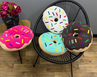 Cojín con forma de donut, peluche con forma de donut, decoración para aumentar la dopamina, acento pastel para la habitación, cojín con forma de dulce, juguete con chispas de colores, accesorio estético para el dormitorio.
