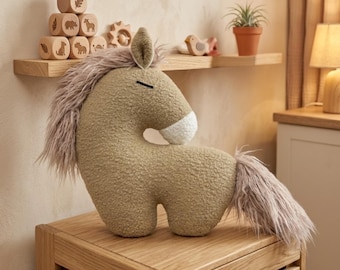 Pferd Einhorn Plüsch Kissen Weiches Fell Kinderzimmer Kissen Niedliches Pony Kopfstütze für Kinder Handgemachte Tier Kissen Geschenk Ästhetisches Kleinkind Zimmer Dekor