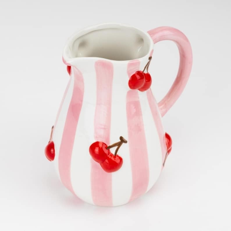 Pink Cherry Ceramic Vase, Handmade Fruit Pattern Flower Vase, Cute Coquette Home Decor, Aesthetic Cherry Girl Gift Unique Red Cherry Pottery image 5