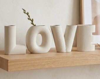 Juego de jarrones blancos con la palabra LOVE para bodas, regalo para despedida de soltera, decoración romántica para aniversario, jarrones blancos de cerámica con letras, regalo de compromiso, juego de 4 jarrones.