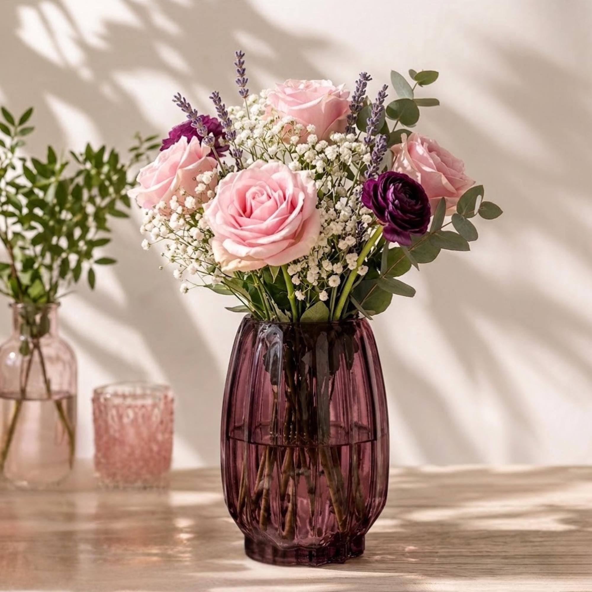 Purple Ribbed Glass Vase