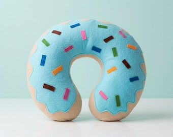Blue Donut Nackenkissen, Donut Flug Unterstützung, Coole Blaue Reise Kopfstütze, Tragbare Auto Kissen für Kinder Erwachsene Ästhetisches Reisezubehör