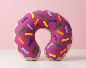 Rosa Erdbeer-Donut-Nackenkissen-Plüsch-Flug-Essoires-Frauen-weiche Reise-Kopfstütze-lange Reise ästhetisches Flugzeug-Kissen-bequemes Auto-Zubehör