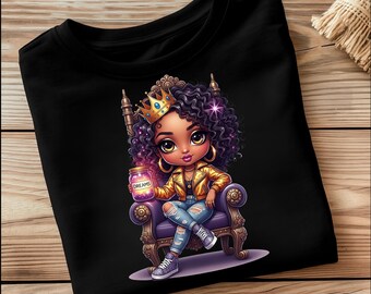 Clipart de Reina Mágica Negra: Princesa Afro en el Trono (Descarga PNG)