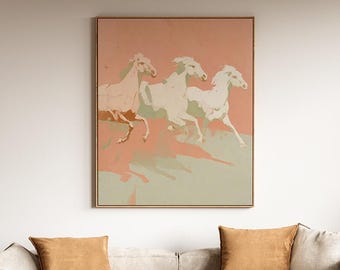 Wild Horses Art Print – Abstract Painting, Neutral Pastel Decor