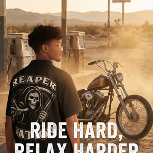 Grim Reaper Biker Shirt: Outlaw Skull Graphic, Motorcycle Rider