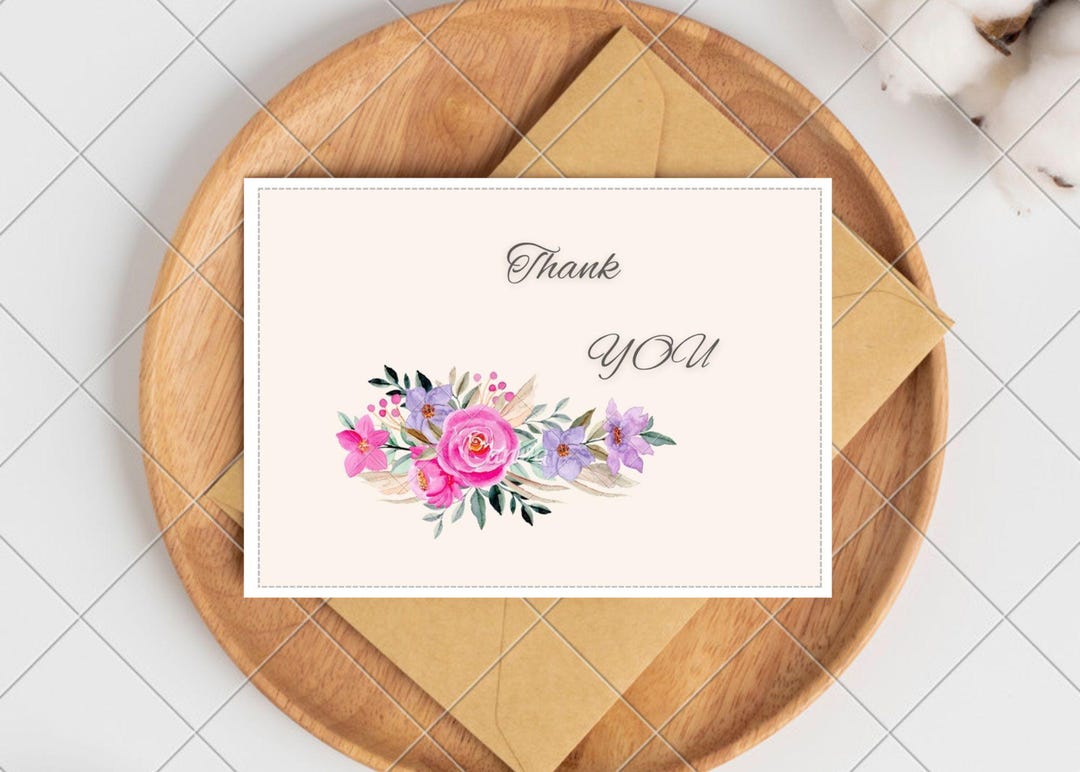 Floral Thank You Card: Printable Flower Design (PDF, JPG, PNG) - Etsy