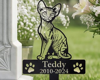 Estaca conmemorativa personalizada para gatos, placa personalizada de gato esfinge, regalo de condolencia por la pérdida de una mascota