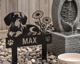 Estaca conmemorativa personalizada para perros, letrero personalizado en recuerdo de mascotas, regalo de arte floral en metal para amantes de los perros.