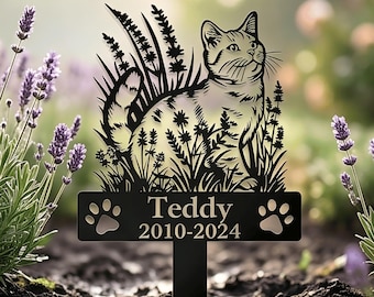 Estaca conmemorativa personalizada para gatos, marcador de jardín con nombre personalizado, regalo de condolencia por la pérdida de un gato, letrero conmemorativo para amantes de los gatos, decoración de jardín de metal
