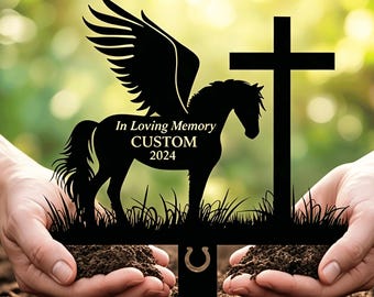 Estaca conmemorativa personalizada para caballos, marcador de tumba personalizado con forma de caballo alado, regalo de condolencia por la pérdida de un caballo, arte de jardín en recuerdo de mascotas