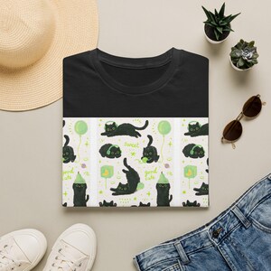T-shirt con motivo di gatto nero / Maglietta grafica con simpatiche silhouette di gatti / Regalo estetico per amanti dei gatti / Maglietta casual stravagante per proprietari di animali domestici