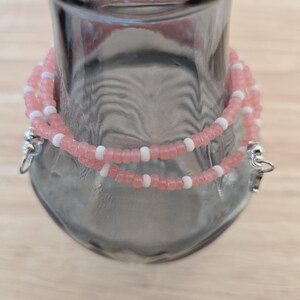 Pink and white seed bead necklace.