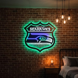 “Seattle Seahawks” LED-Metallschild - Spielzimmer Wandkunst, Football Dekor Bild 2