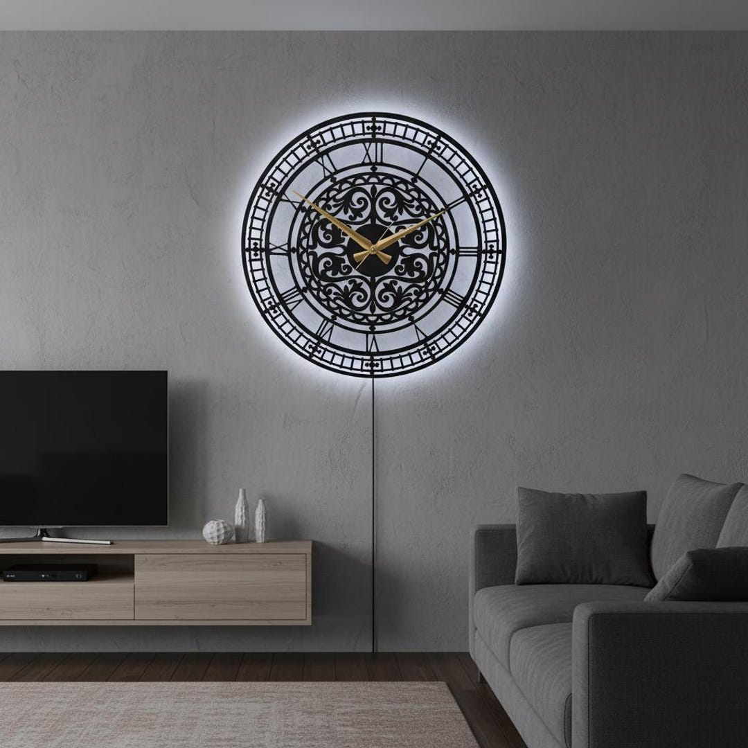 Victorian LED Roman Numeral Clock - Antique Metal Wall Decor - Large ...