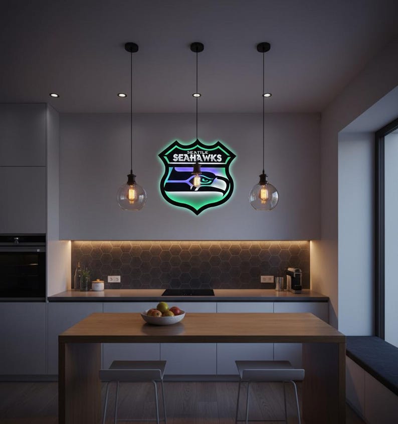 “Seattle Seahawks” LED-Metallschild - Spielzimmer Wandkunst, Football Dekor Bild 11