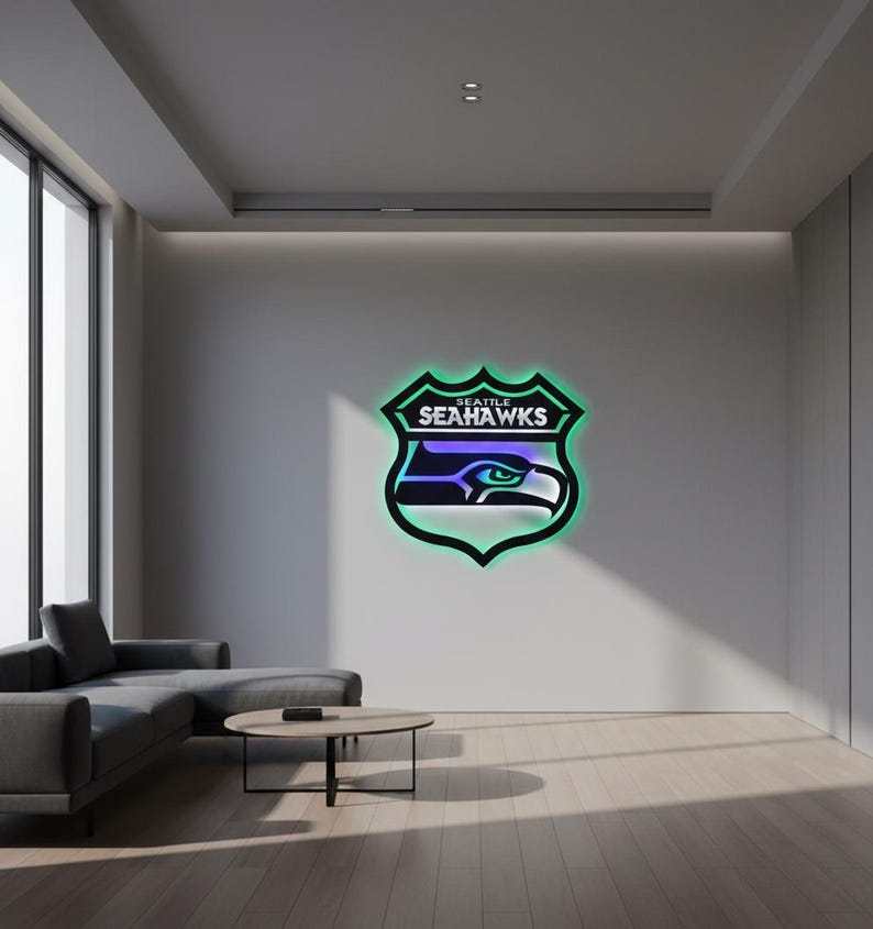 “Seattle Seahawks” LED-Metallschild - Spielzimmer Wandkunst, Football Dekor Bild 14