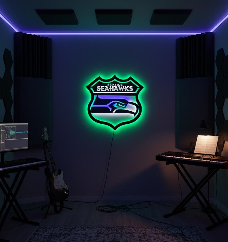 “Seattle Seahawks” LED-Metallschild - Spielzimmer Wandkunst, Football Dekor Bild 12