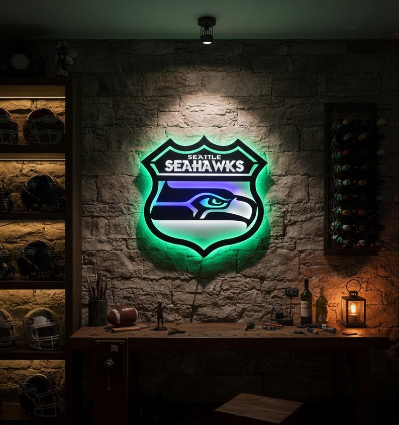 “Seattle Seahawks” LED-Metallschild - Spielzimmer Wandkunst, Football Dekor Bild 10