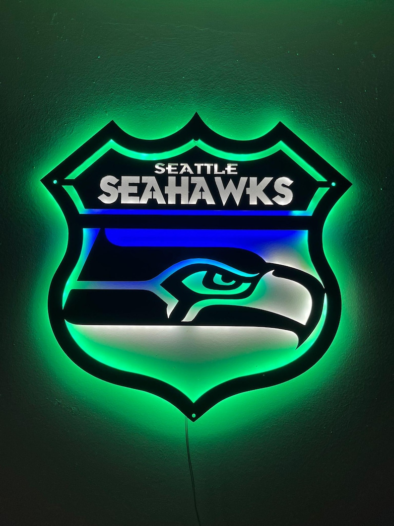 “Seattle Seahawks” LED-Metallschild - Spielzimmer Wandkunst, Football Dekor Bild 1