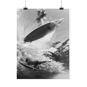 Underwater Surf Black and White Rolled Poster | Surfer Wave Photography