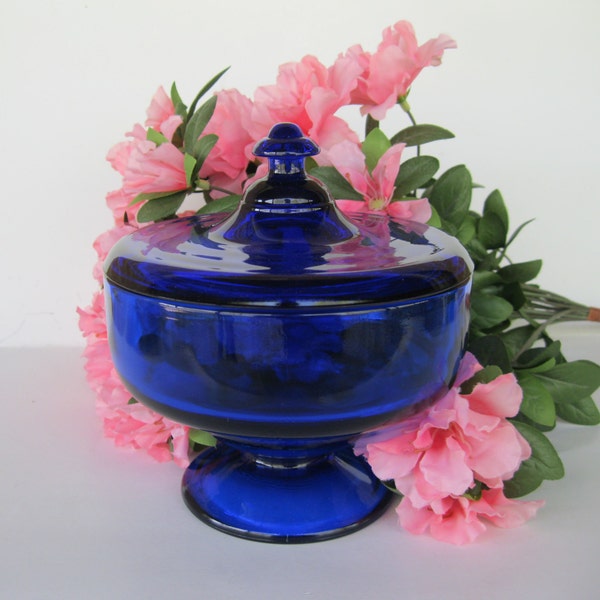 Fenton Cobalt Blue Covered Candy Box Dish Compote