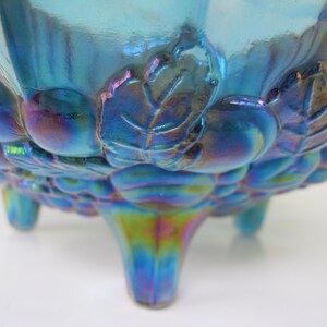 Vintage Blue Carnival Glass Oval Center Bowl Footed Fruit Bowl Indiana Glass Centerpiece image 5