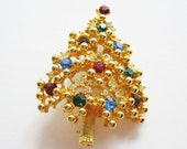 Eisenberg Christmas Tree Brooch Gold Tone Vintage Rhinestone Holiday Pin