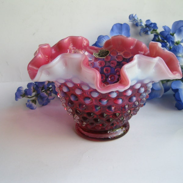 Fenton Cranberry Opalescent Hobnail Bowl