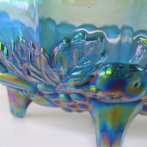 Vintage Blue Carnival Glass Oval Center Bowl Footed Fruit Bowl Indiana Glass Centerpiece image 4