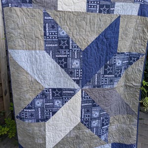 Dallas Cowboys Inspired Handmade Star Cotton Quilt – Football Fan Throw Blanket 48&quot; x 62&quot; Game Day Ready
