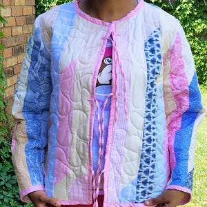 Heirloom Soft Romantic Patchwork Quilt Jacket  Luxury Upcycled Pastel Coat One of a Kind Artisan Boho Cottagecore Wearable Art -M
