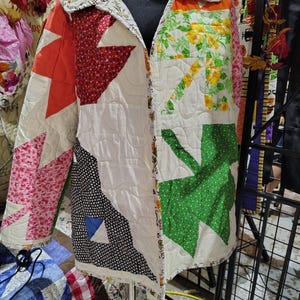 Falling Leaves Donkey Vintage Handmade Quilt Coat One of a Kind  Jacket Upcycled Patchwork Artwear  Cottagecore Coat Statement Piece SZ L