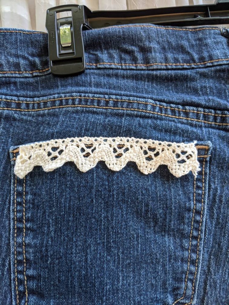 Repurposed Fun Whimsical Boho Chic Jean Capris Sz 10 vintage embellished