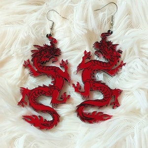 Mirror Pink and Black Acrylic DRAGON Earrings With Silver Earring Hooks, Plastic Earrings, Plastic Jewelry