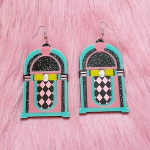 Colorful 50's JUKEBOX Earrings with Silver Hypoallergenic Earring hooks