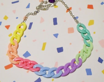 Cute Multi-color Rainbow Neon Colorful Thick Plastic Adjustable Chain Necklace