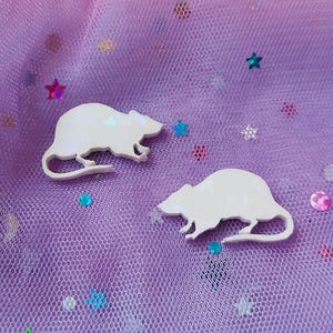 White Mice Rad Shimmery Stud Acrylic Earrings with Hypoallergenic Earring Posts