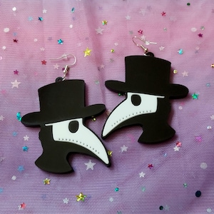 Black and White Plague Doctor Acrylic Hypoallergenic Earrings, Plastic Jewelry, Doctor Death