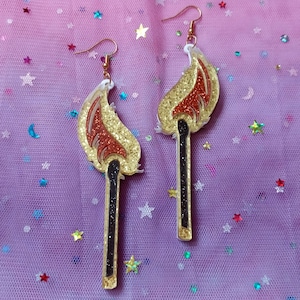 Glitter Acrylic Matchstick Earrings: Gold Tone Posts, Hooks, or Clip-ons