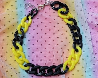 Punk Black and Neon Yellow , Colorful Large Thick Plastic Links,  Adjustable Choker