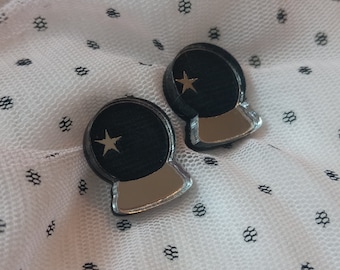 Witchy Crystal Ball Stud Earrings in Silver and Black with Hypoallergenic Earring Posts