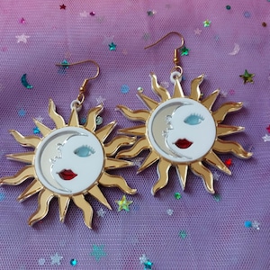 Colorful SUN & MOON Acrylic Earrings / Witchy / Celestial / Tarot Jewelry
