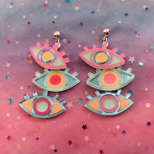 Neon Acrylic Third Eye Dangle Earrings: Laser Cut Plastic Jewelry