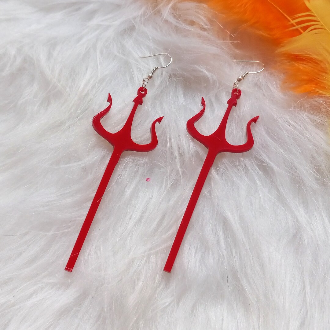 Satan Pitchfork Acrylic Earrings With Silver Hypoallergenic Etsy