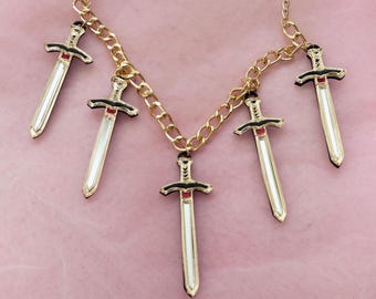 Medieval Gold Sword Tarot Charm Necklace
