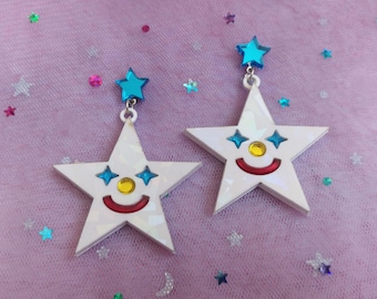 Laser Cut Acrylic Star Clown Face Earrings: Hypoallergenic Costume Jewelry