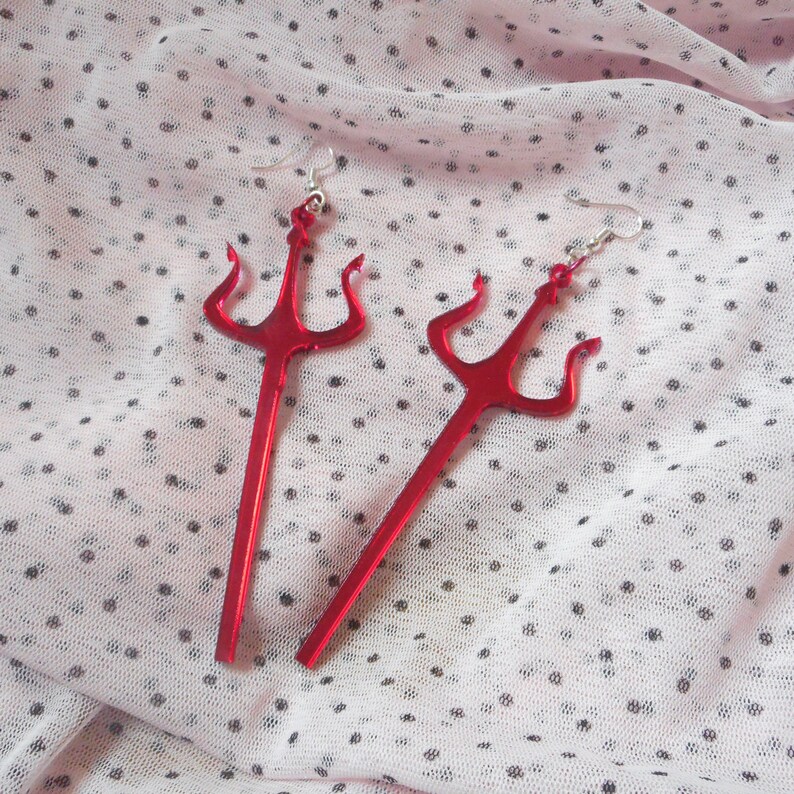 Mirror Red Satan / Trident / Pitchfork Acrylic Earrings With Etsy