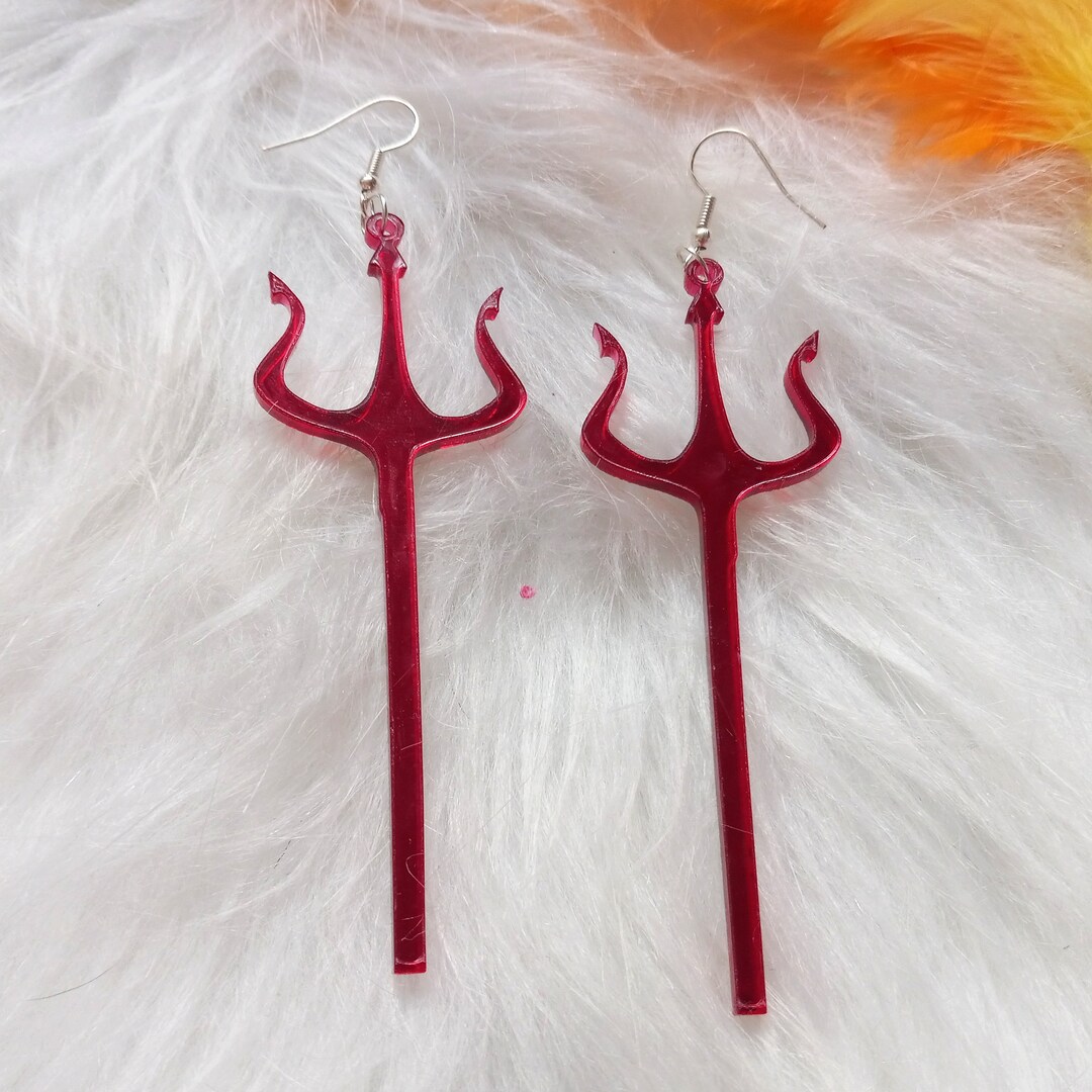 Mirror Red Satan / Trident / Pitchfork Acrylic Earrings With Etsy